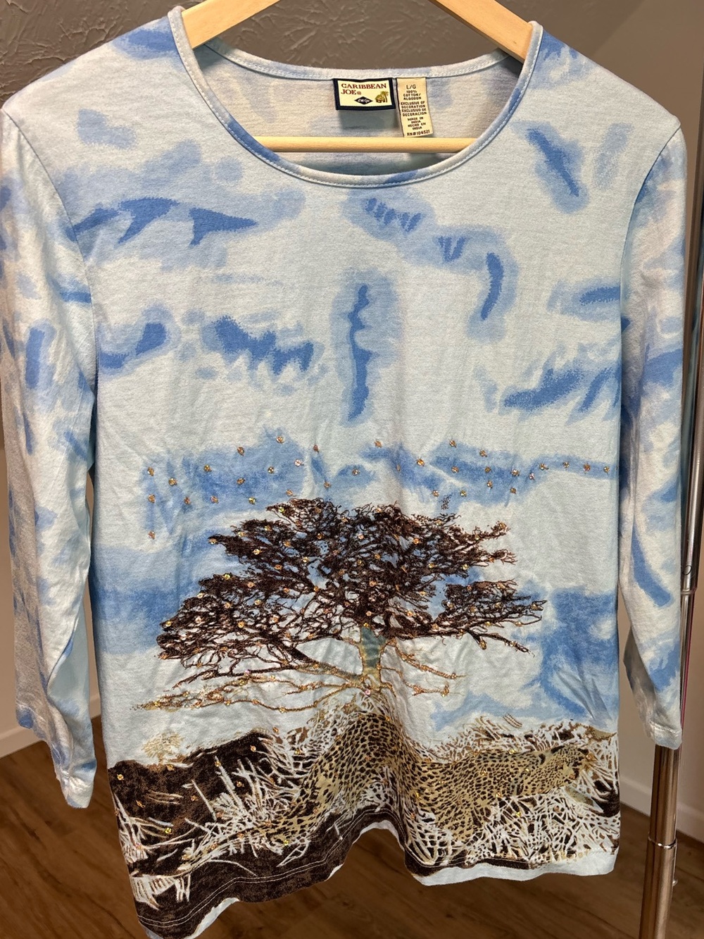 Caribbean Joe leopard shirt with embroidery detail and sequins, size large